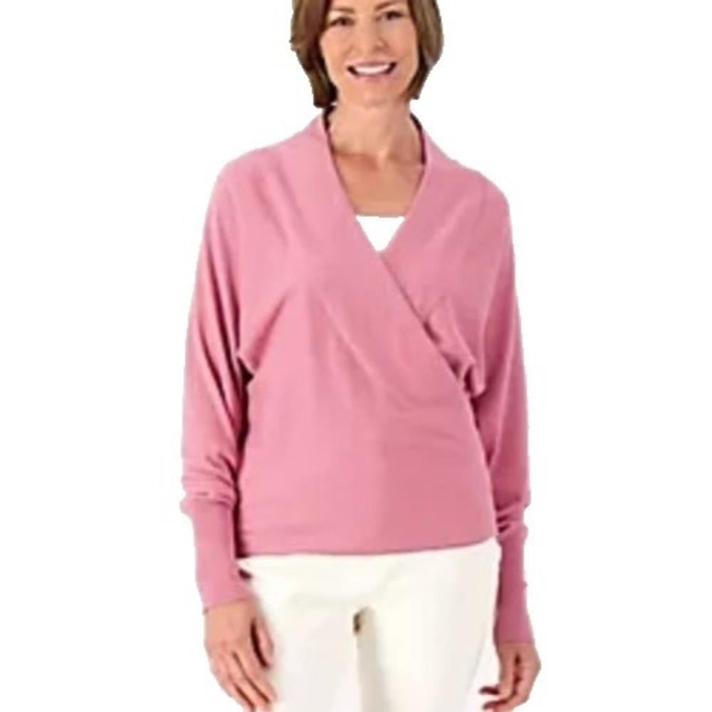 Encore Idina Menzel Wrap Sweater Top 2X Pink Quiet Luxury Elevated Casual NEW